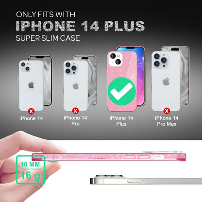 NALIA Glitzerhülle für iPhone 14 Plus – Funkelnder Glitzer-Look & Grip – SHINEPOP (Silikon Case) – Marke aus Berlin