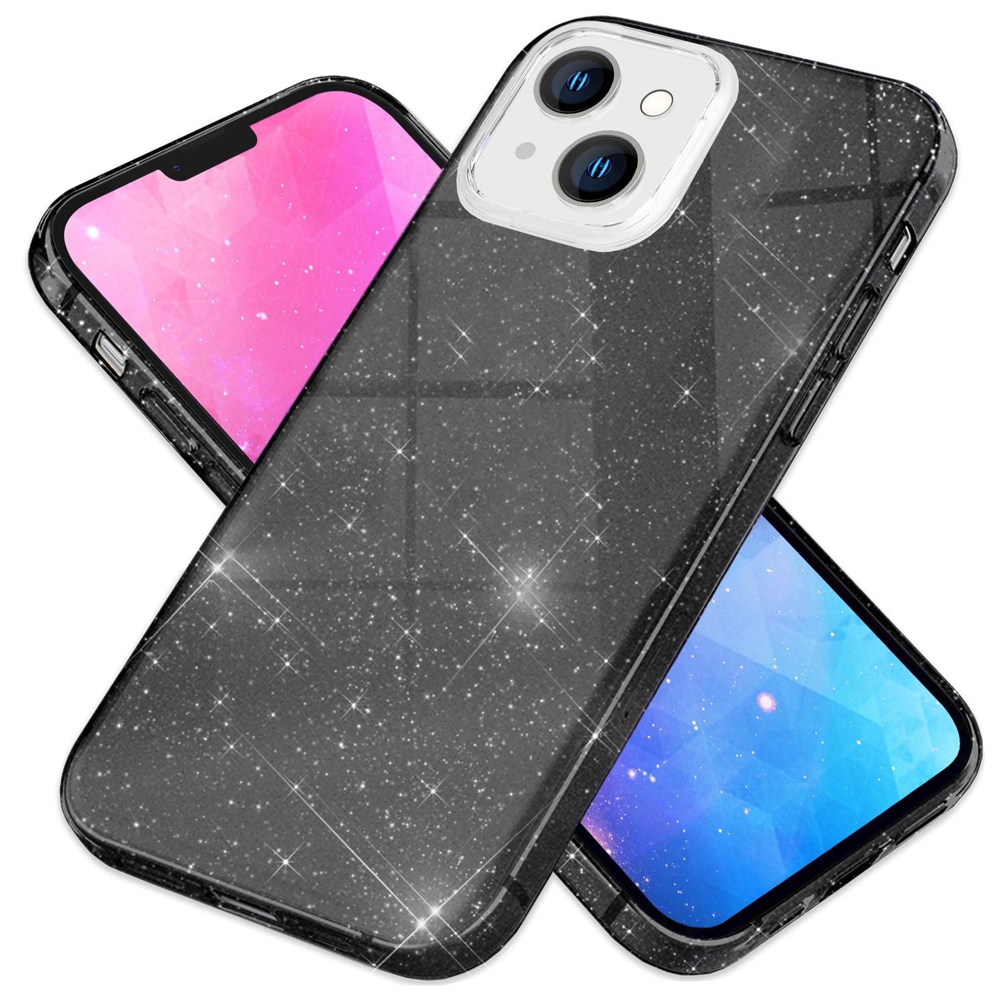 NALIA Glitzerhülle für iPhone 14 Plus – Funkelnder Glitzer-Look & Grip – SHINEPOP (Silikon Case) – Marke aus Berlin