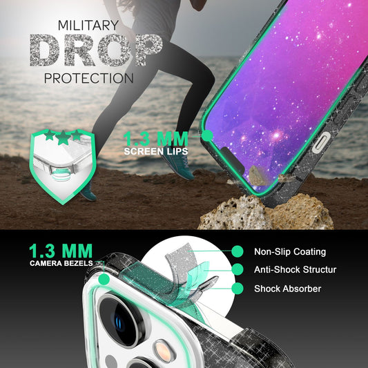 NALIA Glitzerhülle für iPhone 14 Plus – Funkelnder Glitzer-Look & Grip – SHINEPOP (Silikon Case) – Marke aus Berlin