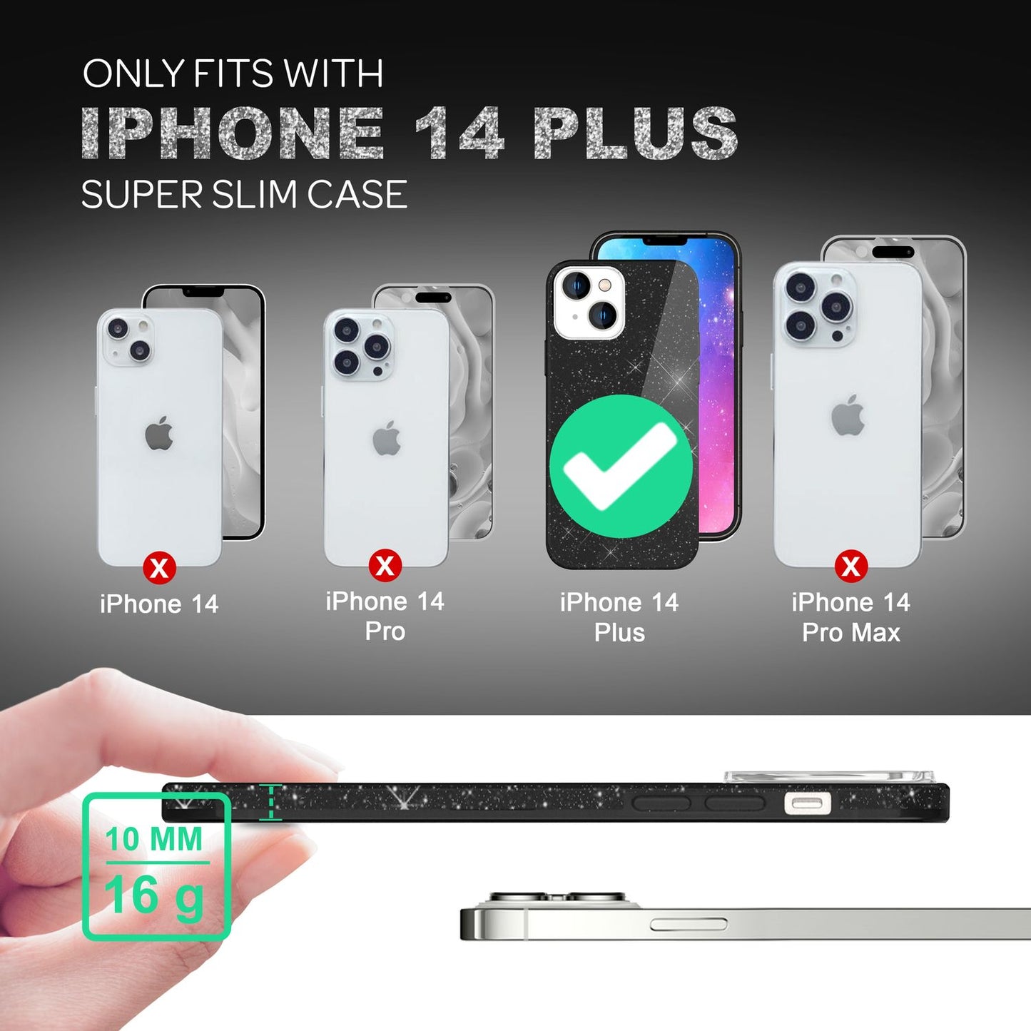 NALIA Glitzerhülle für iPhone 14 Plus – Funkelnder Glitzer-Look & Grip – SHINEPOP (Silikon Case) – Marke aus Berlin