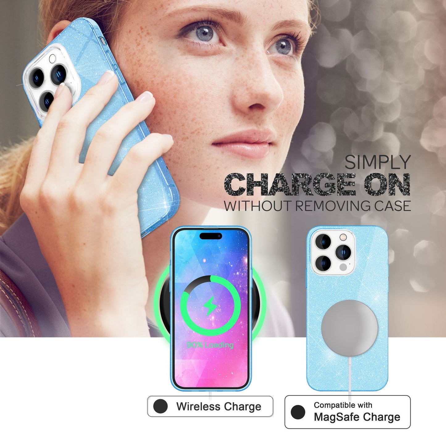 NALIA Glitzerhülle für iPhone 14 Pro – Funkelnder Glitzer-Look & Grip – SHINEPOP (Silikon Case) – Marke aus Berlin