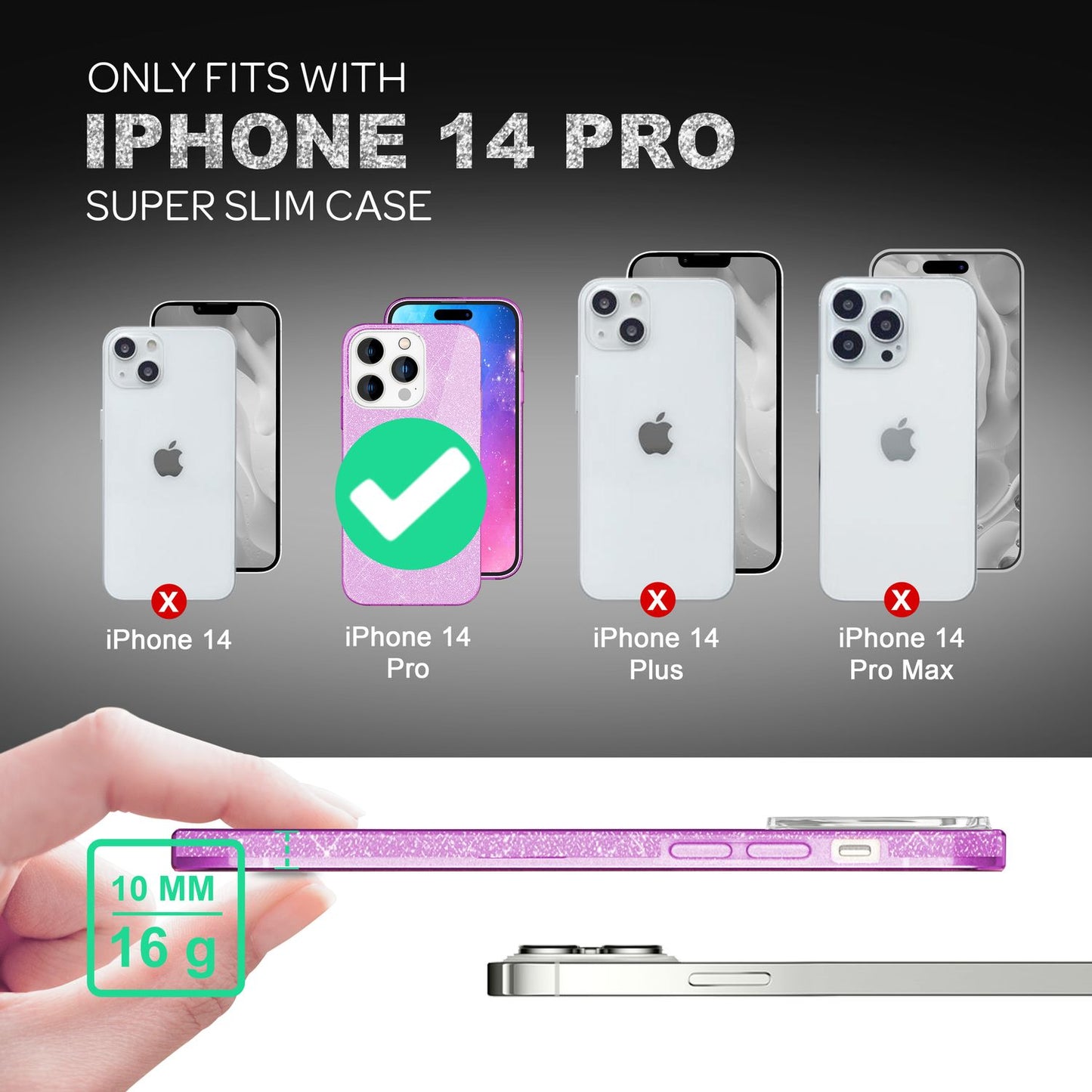 NALIA Glitzerhülle für iPhone 14 Pro – Funkelnder Glitzer-Look & Grip – SHINEPOP (Silikon Case) – Marke aus Berlin