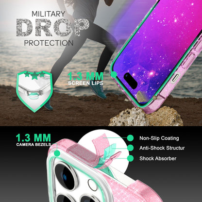 NALIA Glitzerhülle für iPhone 14 Pro – Funkelnder Glitzer-Look & Grip – SHINEPOP (Silikon Case) – Marke aus Berlin