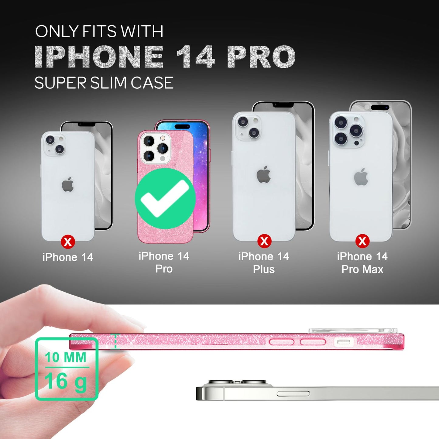 NALIA Glitzerhülle für iPhone 14 Pro – Funkelnder Glitzer-Look & Grip – SHINEPOP (Silikon Case) – Marke aus Berlin