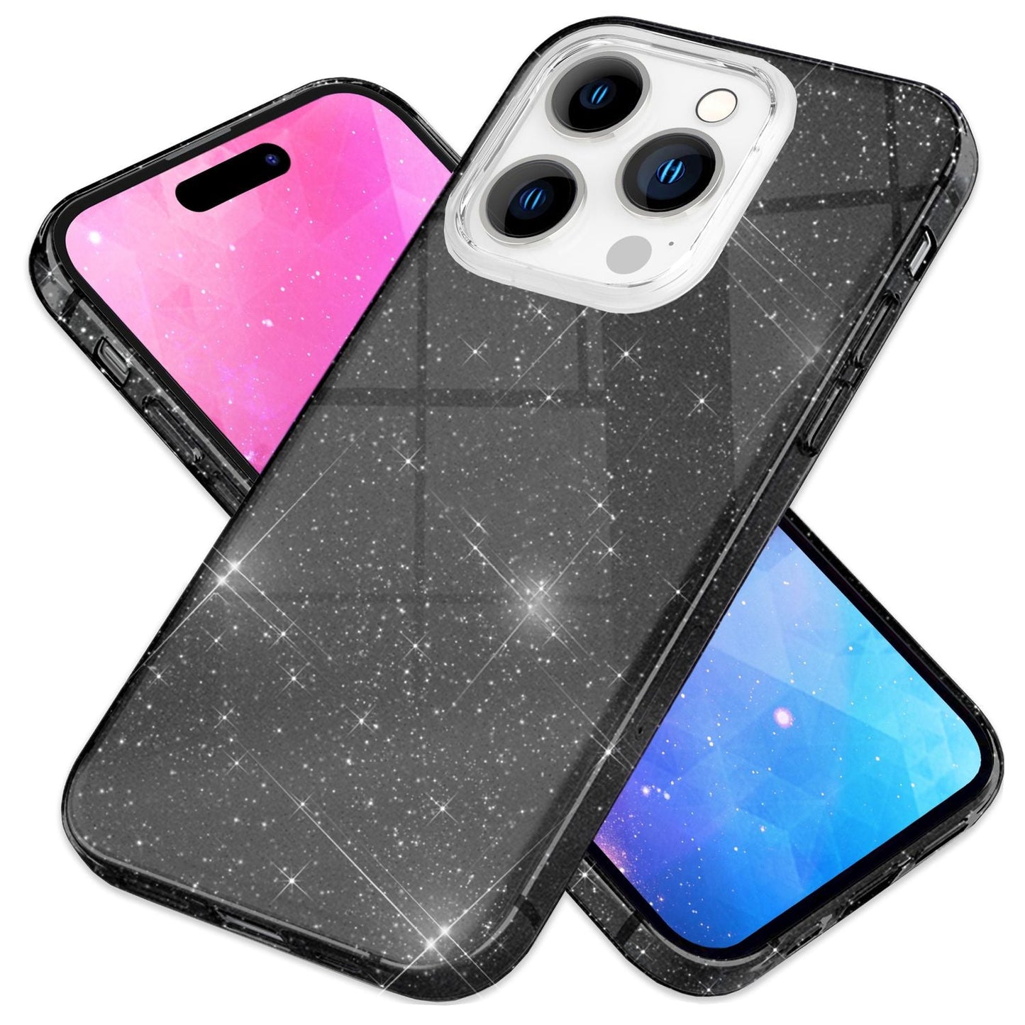 NALIA Glitzerhülle für iPhone 14 Pro – Funkelnder Glitzer-Look & Grip – SHINEPOP (Silikon Case) – Marke aus Berlin