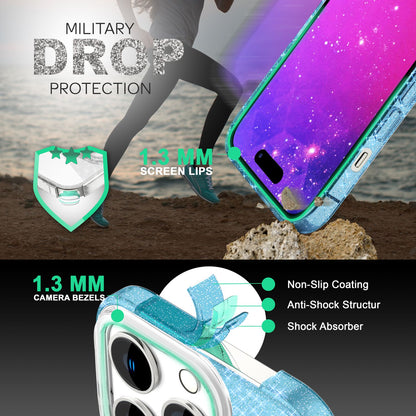 NALIA Glitzerhülle für iPhone 14 Pro Max – Funkelnder Glitzer-Look & Grip – SHINEPOP (Silikon Case) – Marke aus Berlin