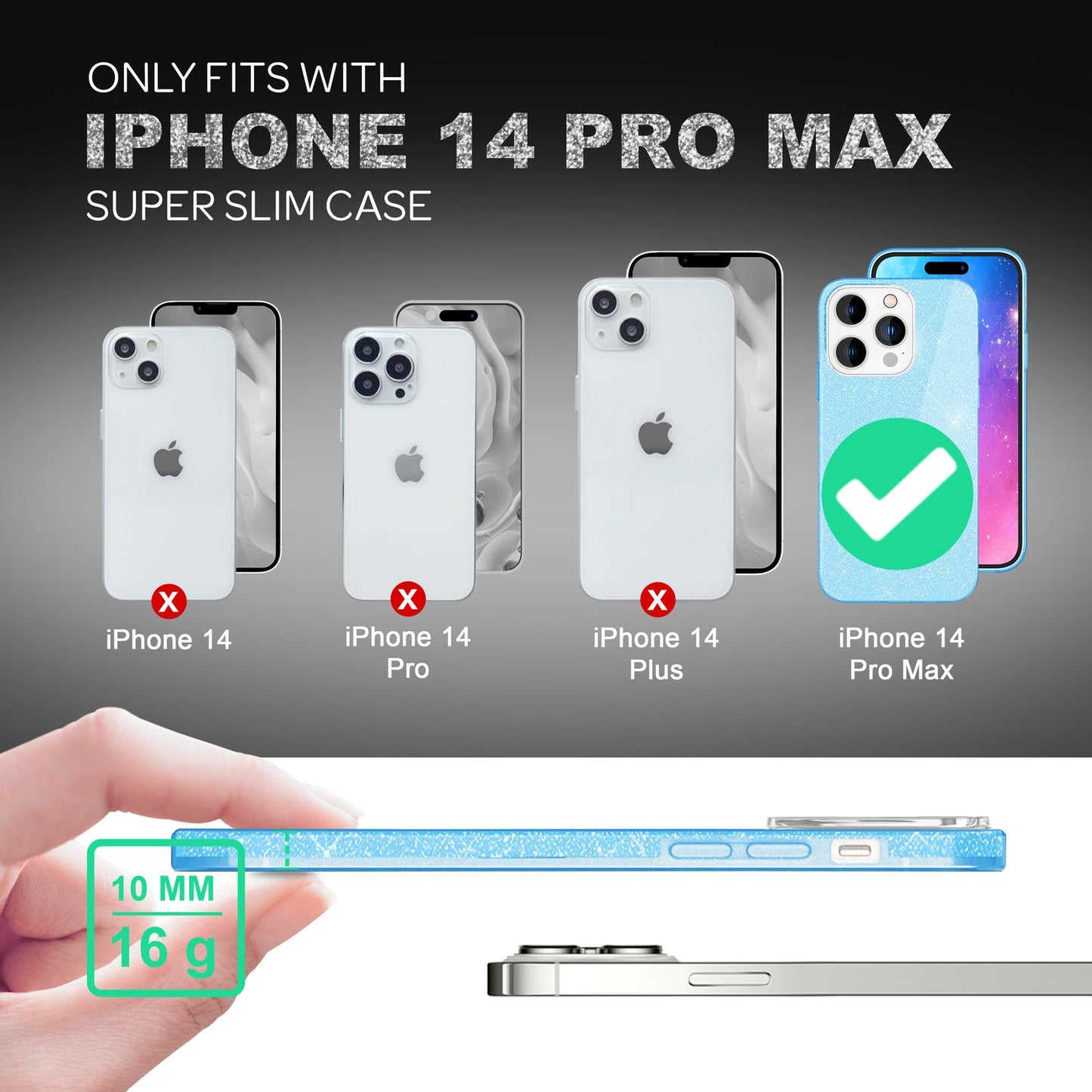 NALIA Glitzerhülle für iPhone 14 Pro Max – Funkelnder Glitzer-Look & Grip – SHINEPOP (Silikon Case) – Marke aus Berlin