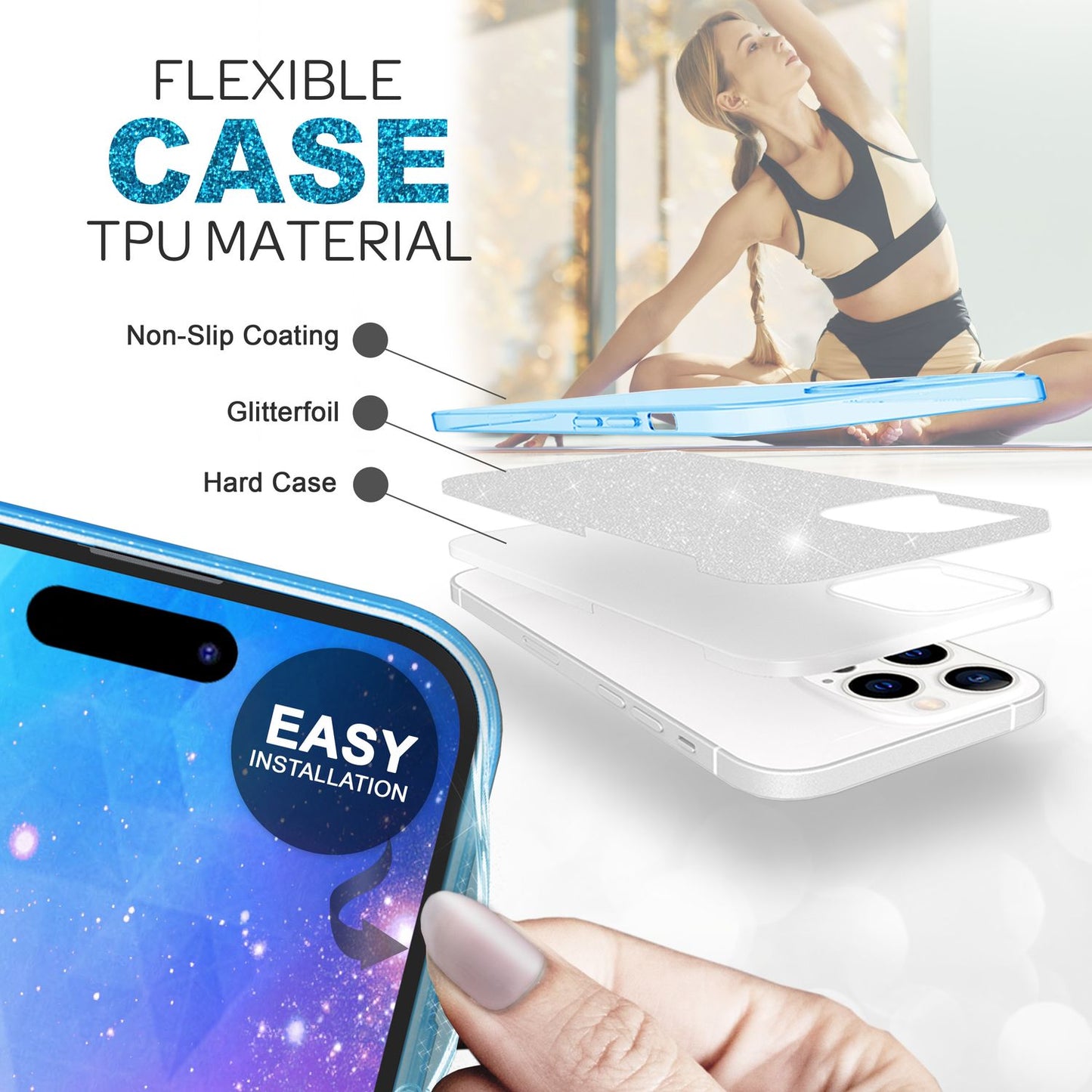 NALIA Glitzerhülle für iPhone 14 Pro Max – Funkelnder Glitzer-Look & Grip – SHINEPOP (Silikon Case) – Marke aus Berlin