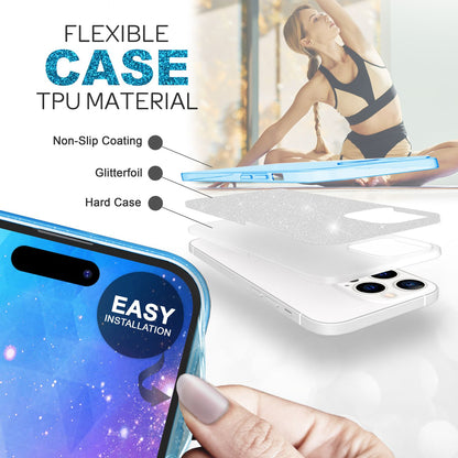 NALIA Glitzerhülle für iPhone 14 Pro Max – Funkelnder Glitzer-Look & Grip – SHINEPOP (Silikon Case) – Marke aus Berlin