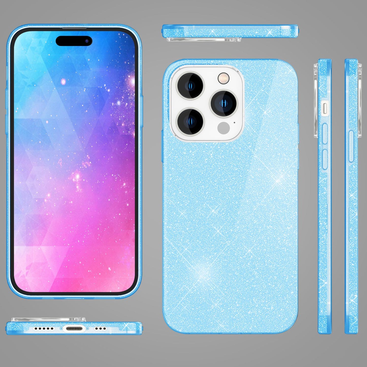 NALIA Glitzerhülle für iPhone 14 Pro Max – Funkelnder Glitzer-Look & Grip – SHINEPOP (Silikon Case) – Marke aus Berlin