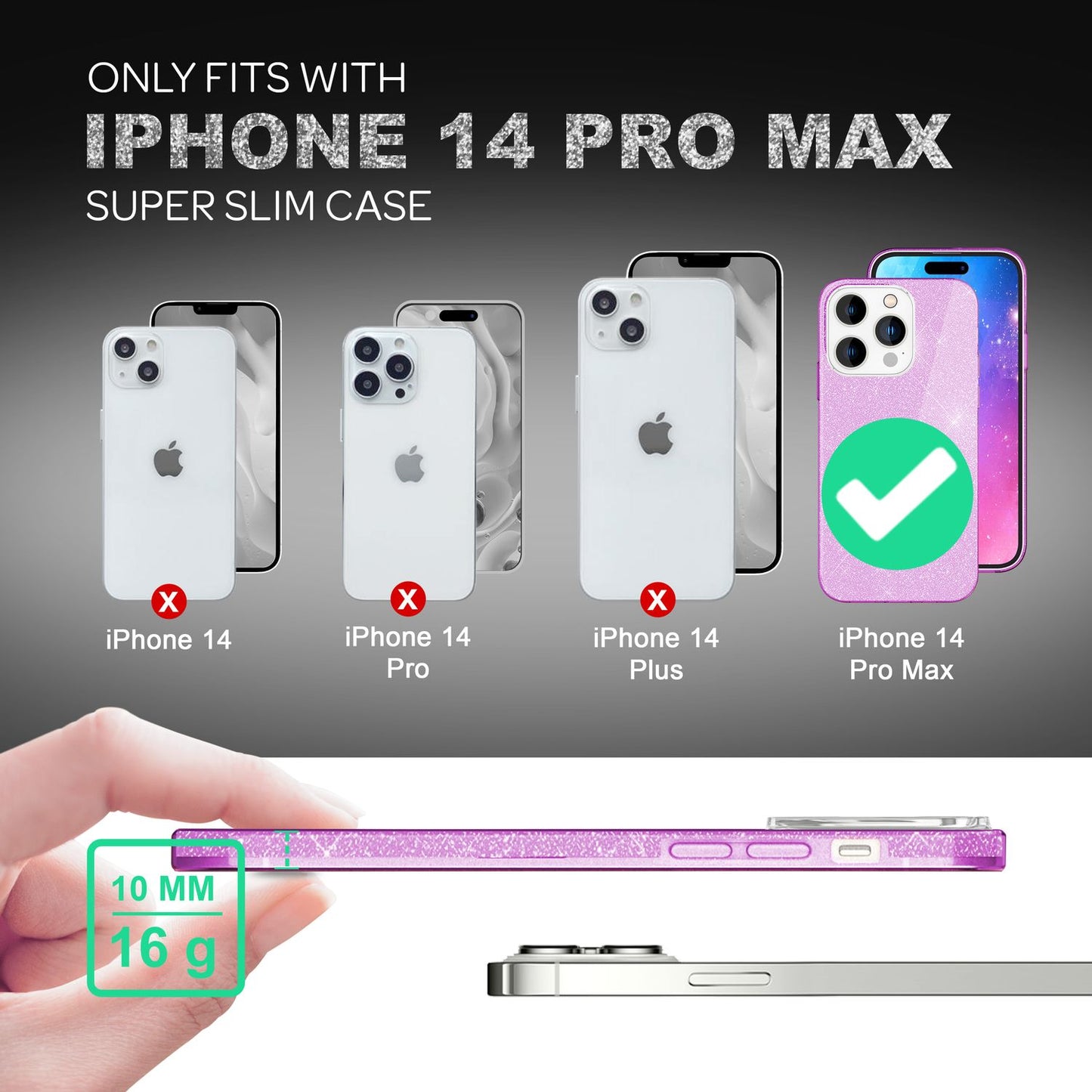 NALIA Glitzerhülle für iPhone 14 Pro Max – Funkelnder Glitzer-Look & Grip – SHINEPOP (Silikon Case) – Marke aus Berlin
