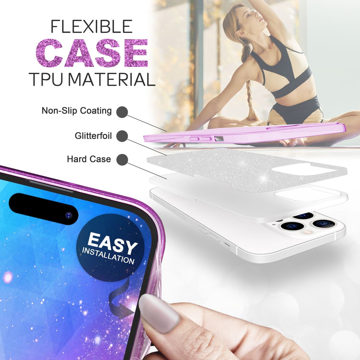 NALIA Glitzerhülle für iPhone 14 Pro Max – Funkelnder Glitzer-Look & Grip – SHINEPOP (Silikon Case) – Marke aus Berlin