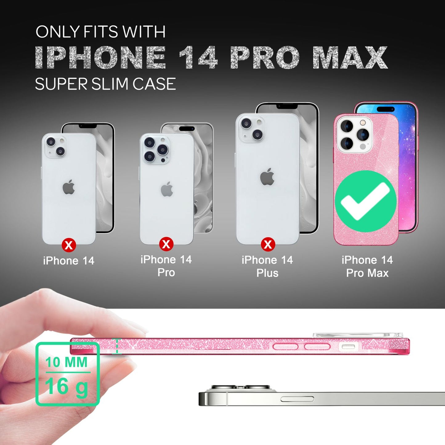 NALIA Glitzerhülle für iPhone 14 Pro Max – Funkelnder Glitzer-Look & Grip – SHINEPOP (Silikon Case) – Marke aus Berlin