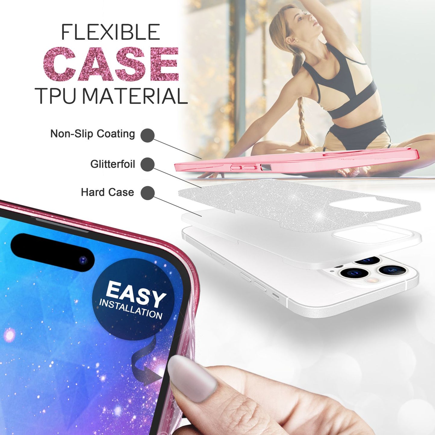 NALIA Glitzerhülle für iPhone 14 Pro Max – Funkelnder Glitzer-Look & Grip – SHINEPOP (Silikon Case) – Marke aus Berlin