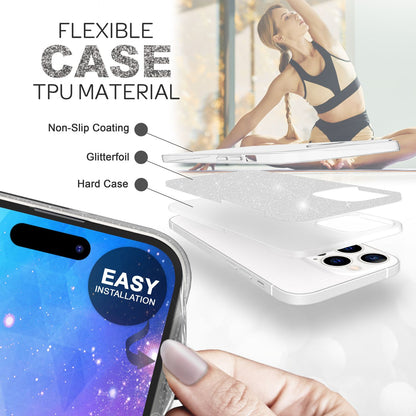 NALIA Glitzerhülle für iPhone 14 Pro Max – Funkelnder Glitzer-Look & Grip – SHINEPOP (Silikon Case) – Marke aus Berlin