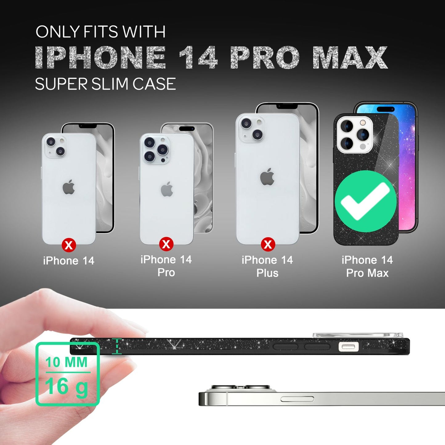 NALIA Glitzerhülle für iPhone 14 Pro Max – Funkelnder Glitzer-Look & Grip – SHINEPOP (Silikon Case) – Marke aus Berlin