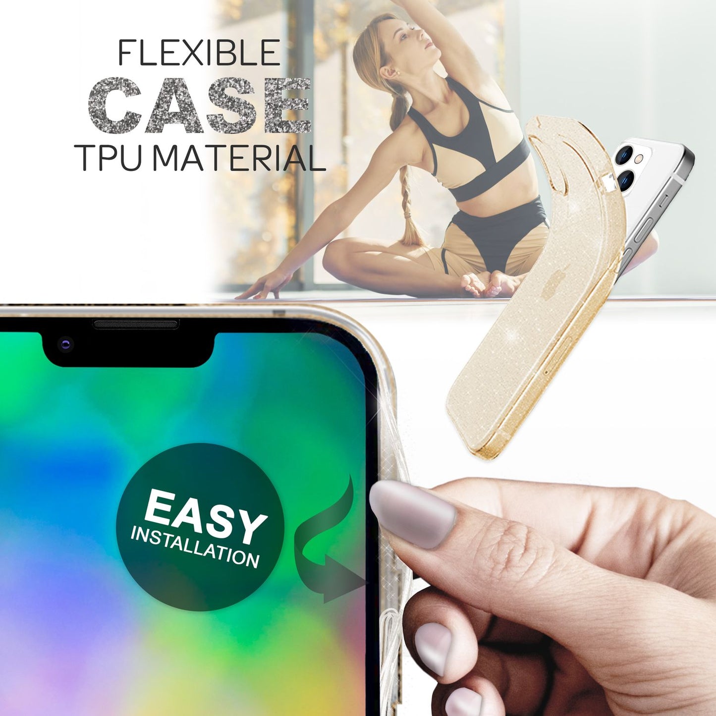 NALIA Glitzerhülle für iPhone 14 – Funkelndes Silikon Case – DAZZLIN (Transparent & Stoßfest) – Marke aus Berlin