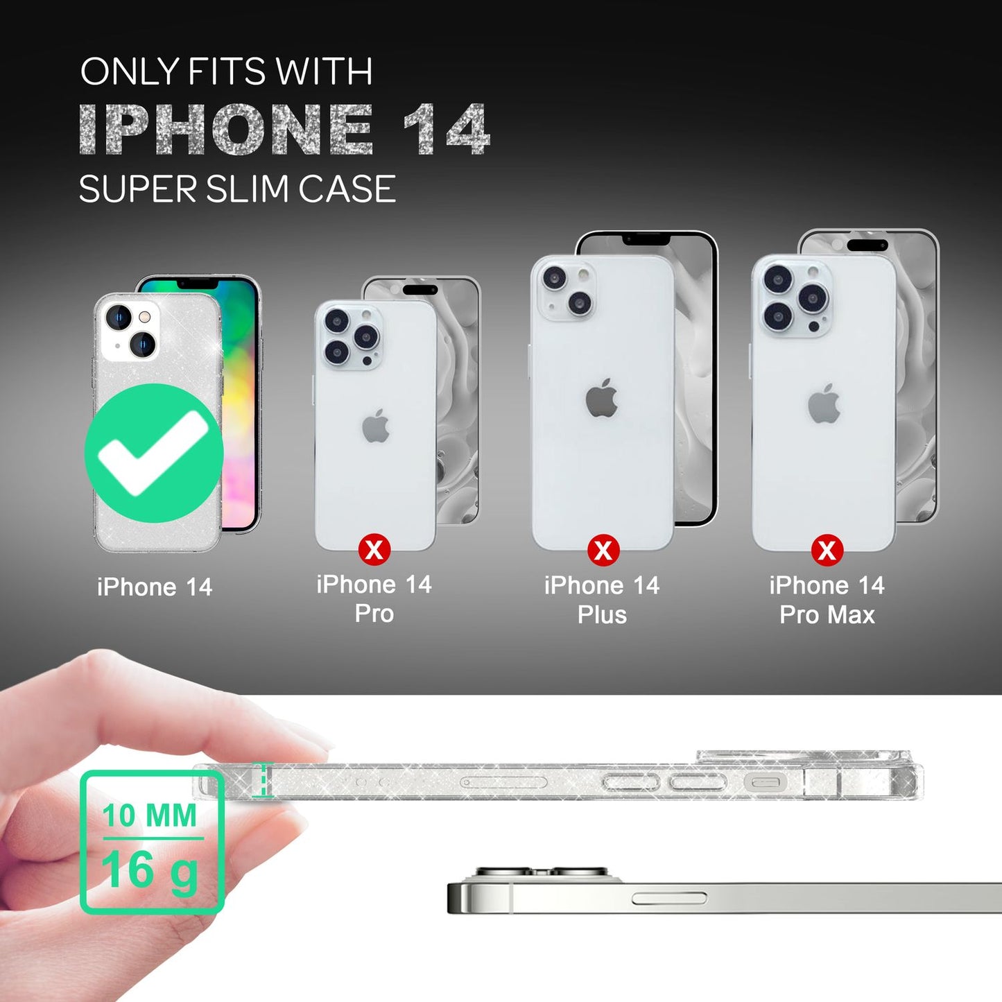 NALIA Glitzerhülle für iPhone 14 Plus – Funkelndes Silikon Case – DAZZLIN (Transparent & Stoßfest) – Marke aus Berlin