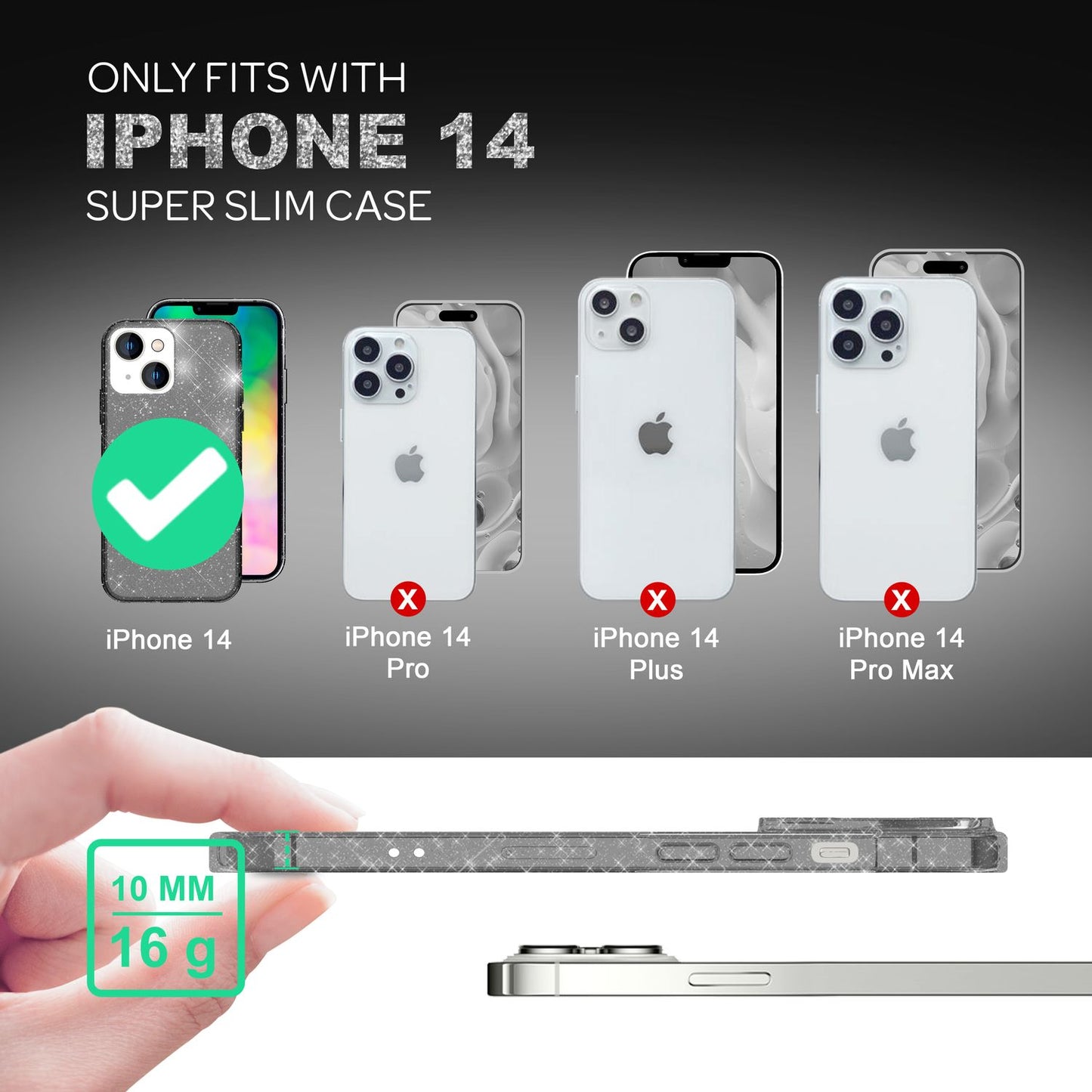 NALIA Glitzerhülle für iPhone 14 Plus – Funkelndes Silikon Case – DAZZLIN (Transparent & Stoßfest) – Marke aus Berlin