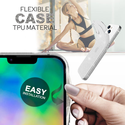 NALIA Glitzerhülle für iPhone 14 Plus – Funkelndes Silikon Case – DAZZLIN (Transparent & Stoßfest) – Marke aus Berlin