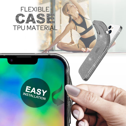 NALIA Glitzerhülle für iPhone 14 Plus – Funkelndes Silikon Case – DAZZLIN (Transparent & Stoßfest) – Marke aus Berlin