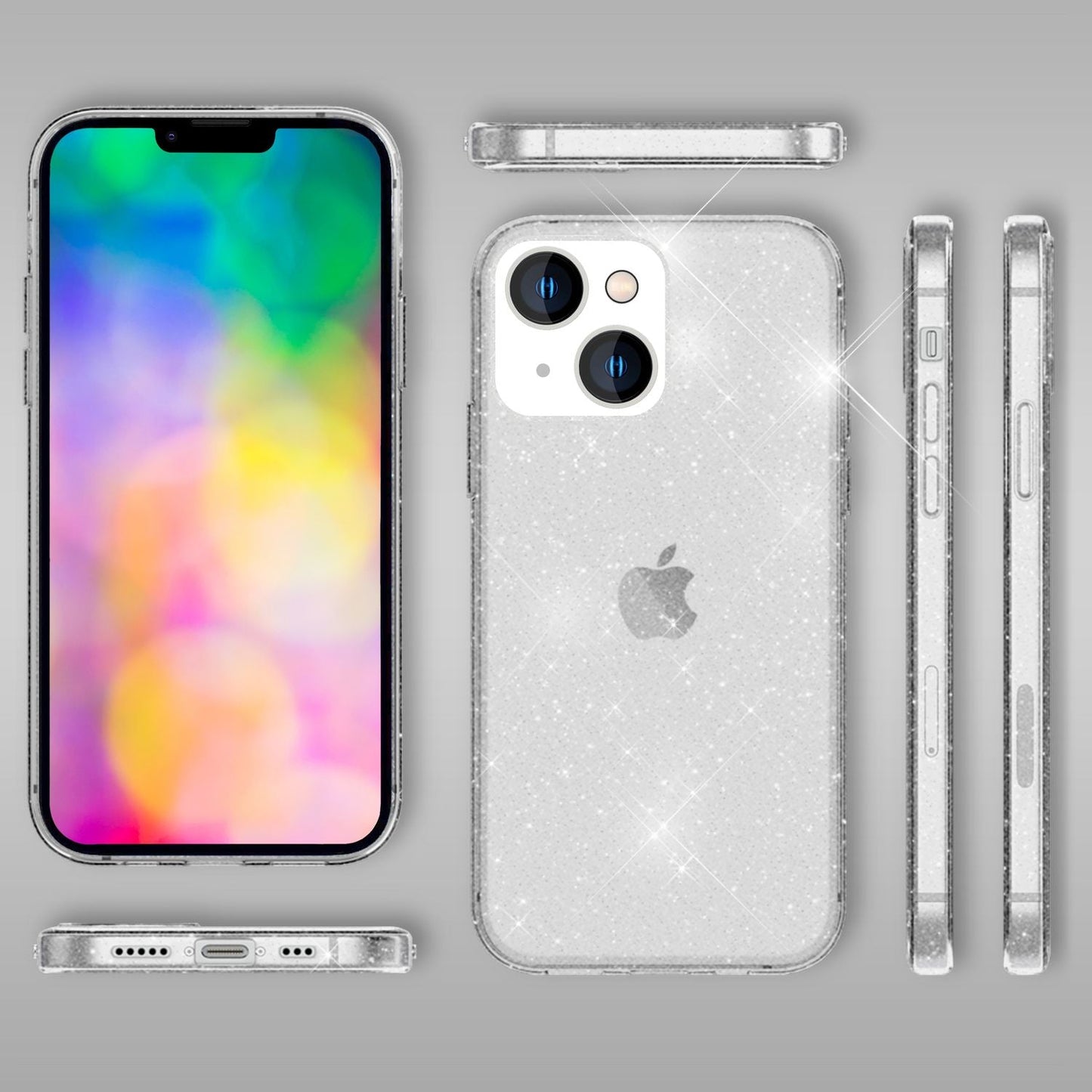 NALIA Glitzerhülle für iPhone 14 Plus – Funkelndes Silikon Case – DAZZLIN (Transparent & Stoßfest) – Marke aus Berlin