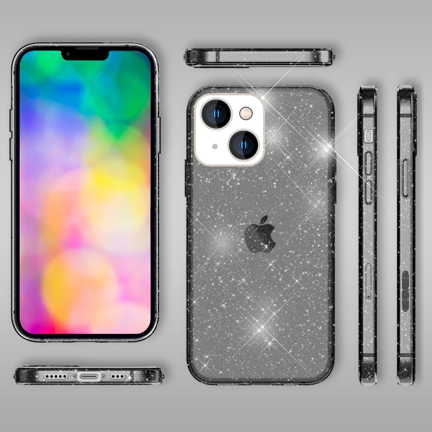 NALIA Glitzerhülle für iPhone 14 Plus – Funkelndes Silikon Case – DAZZLIN (Transparent & Stoßfest) – Marke aus Berlin