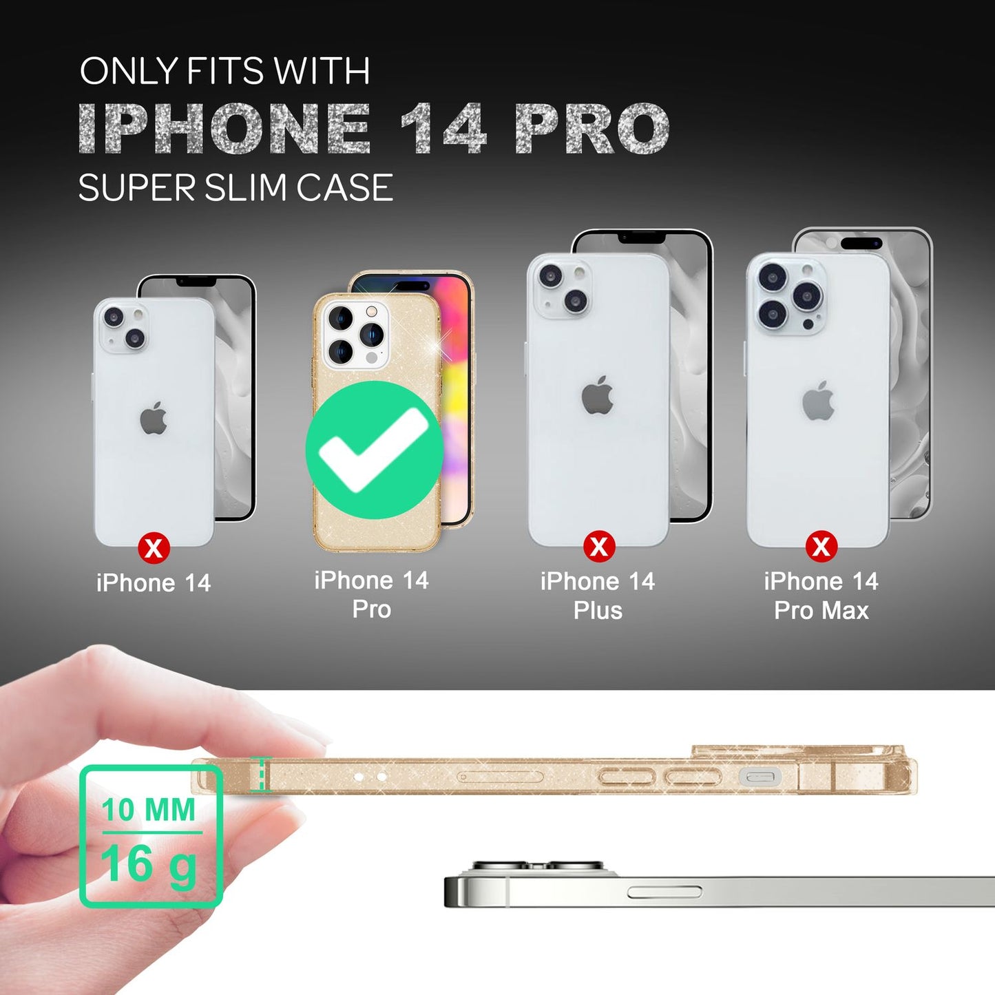 NALIA Glitzerhülle für iPhone 14 Pro – Funkelndes Silikon Case – DAZZLIN (Transparent & Stoßfest) – Marke aus Berlin