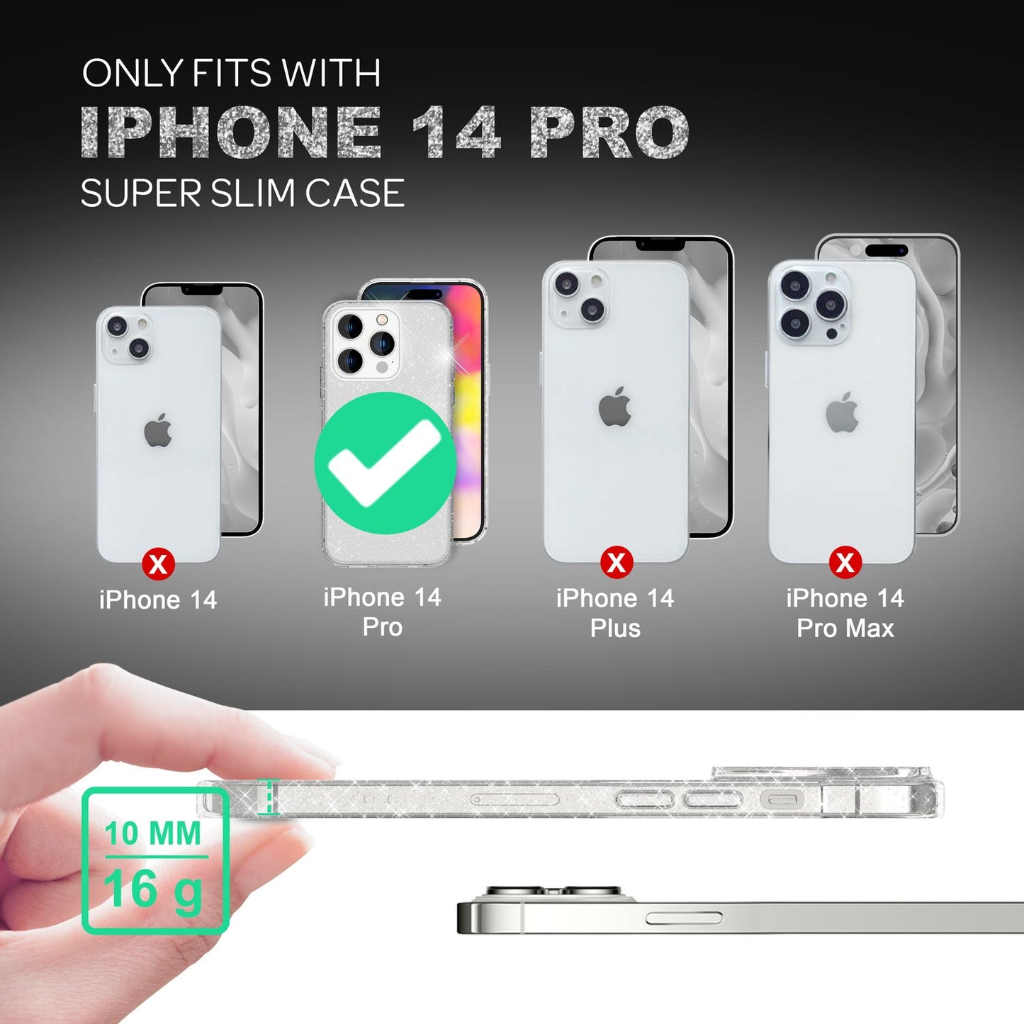 NALIA Glitzerhülle für iPhone 14 Pro – Funkelndes Silikon Case – DAZZLIN (Transparent & Stoßfest) – Marke aus Berlin