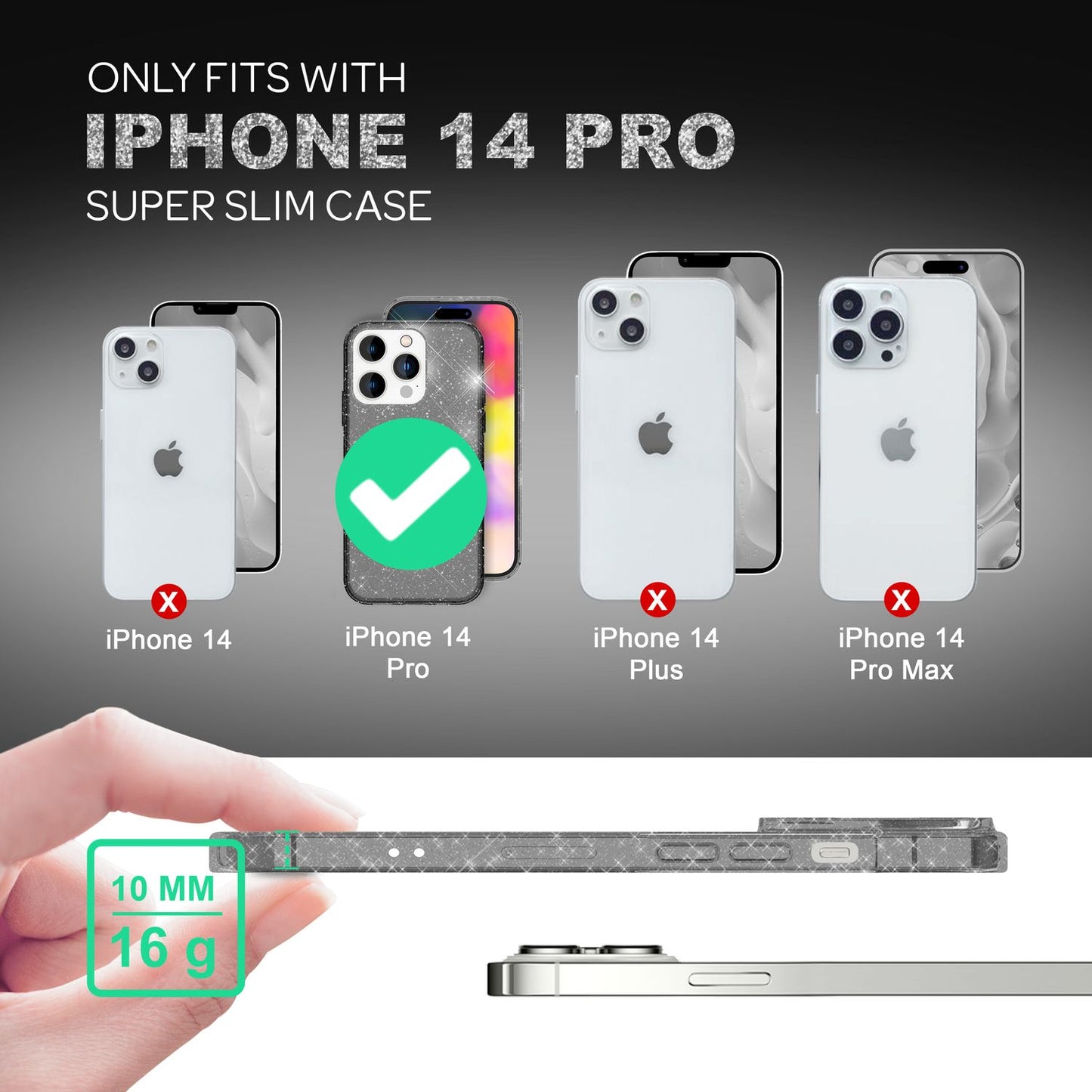 NALIA Glitzerhülle für iPhone 14 Pro – Funkelndes Silikon Case – DAZZLIN (Transparent & Stoßfest) – Marke aus Berlin