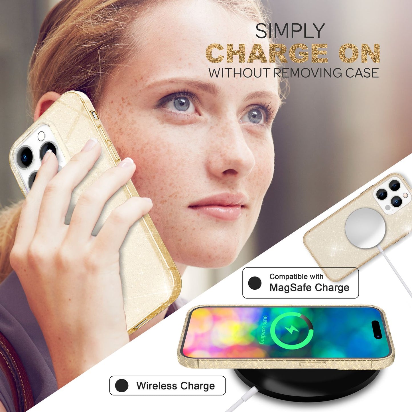 NALIA Glitzerhülle für iPhone 14 Pro – Funkelndes Silikon Case – DAZZLIN (Transparent & Stoßfest) – Marke aus Berlin