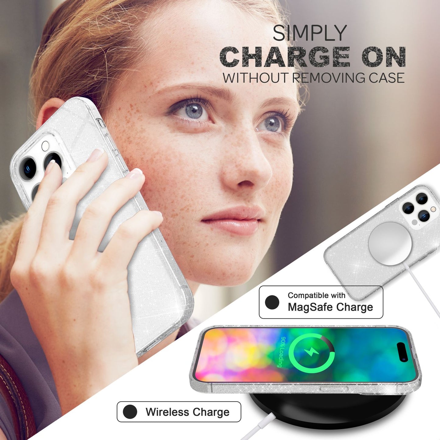 NALIA Glitzerhülle für iPhone 14 Pro – Funkelndes Silikon Case – DAZZLIN (Transparent & Stoßfest) – Marke aus Berlin
