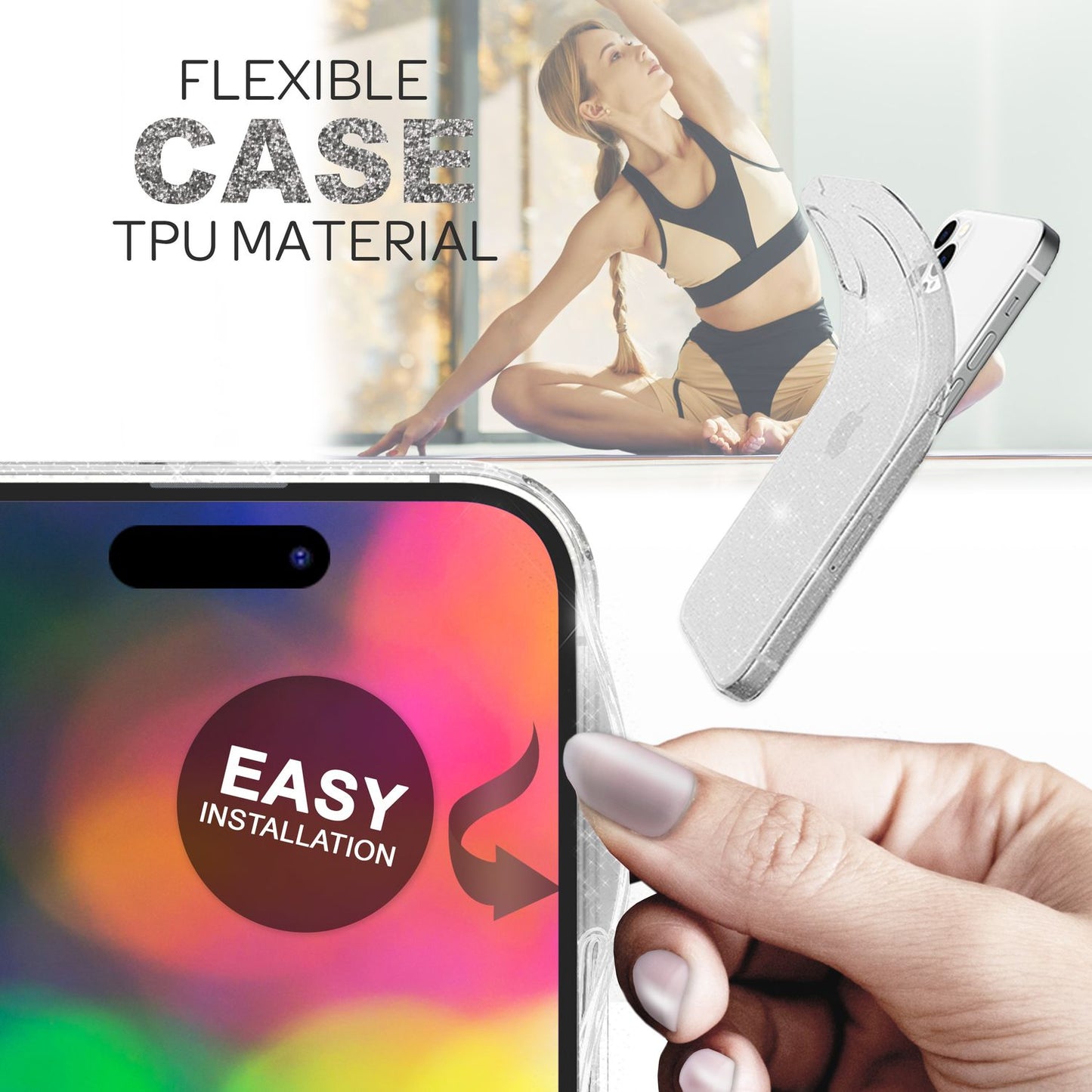 NALIA Glitzerhülle für iPhone 14 Pro – Funkelndes Silikon Case – DAZZLIN (Transparent & Stoßfest) – Marke aus Berlin