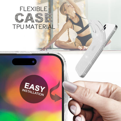 NALIA Glitzerhülle für iPhone 14 Pro – Funkelndes Silikon Case – DAZZLIN (Transparent & Stoßfest) – Marke aus Berlin