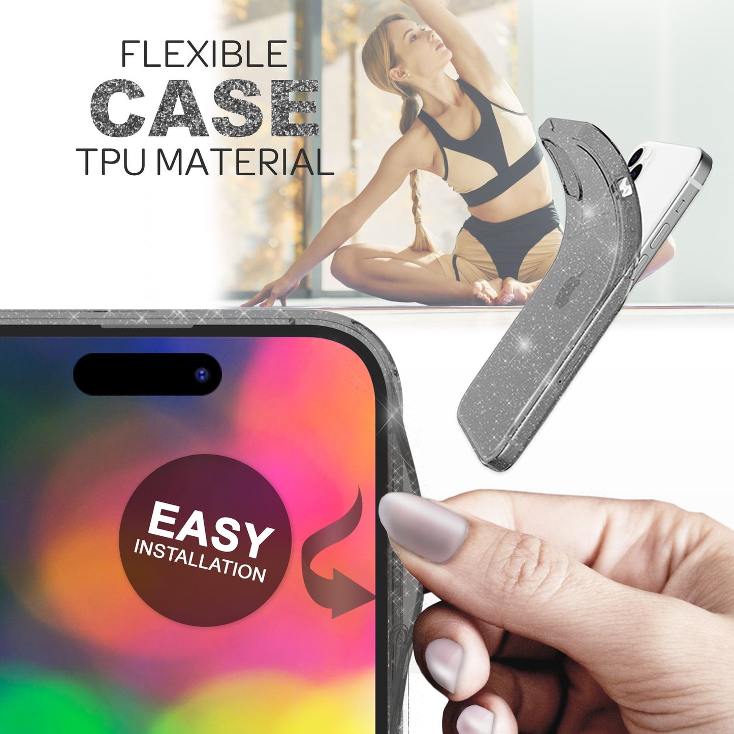 NALIA Glitzerhülle für iPhone 14 Pro – Funkelndes Silikon Case – DAZZLIN (Transparent & Stoßfest) – Marke aus Berlin