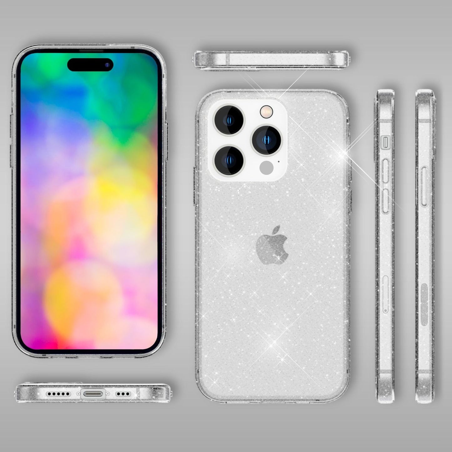 NALIA Glitzerhülle für iPhone 14 Pro – Funkelndes Silikon Case – DAZZLIN (Transparent & Stoßfest) – Marke aus Berlin
