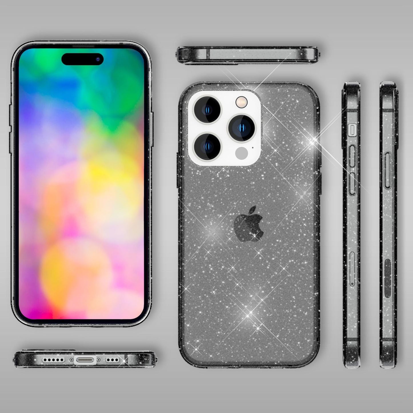 NALIA Glitzerhülle für iPhone 14 Pro – Funkelndes Silikon Case – DAZZLIN (Transparent & Stoßfest) – Marke aus Berlin