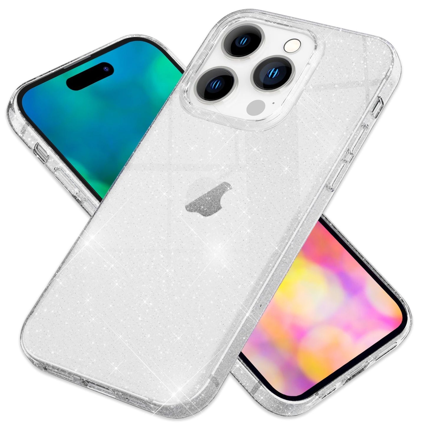 NALIA Glitzerhülle für iPhone 14 Pro Max – Funkelndes Silikon Case – DAZZLIN (Transparent & Stoßfest) – Marke aus Berlin