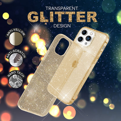 NALIA Glitzerhülle für iPhone 14 Pro Max – Funkelndes Silikon Case – DAZZLIN (Transparent & Stoßfest) – Marke aus Berlin