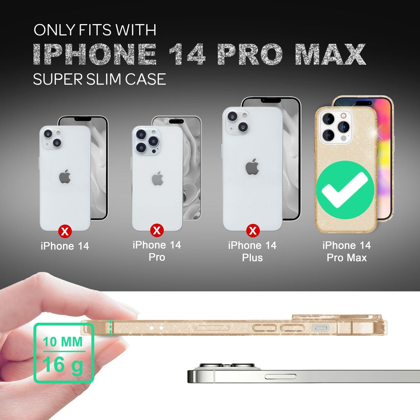 NALIA Glitzerhülle für iPhone 14 Pro Max – Funkelndes Silikon Case – DAZZLIN (Transparent & Stoßfest) – Marke aus Berlin