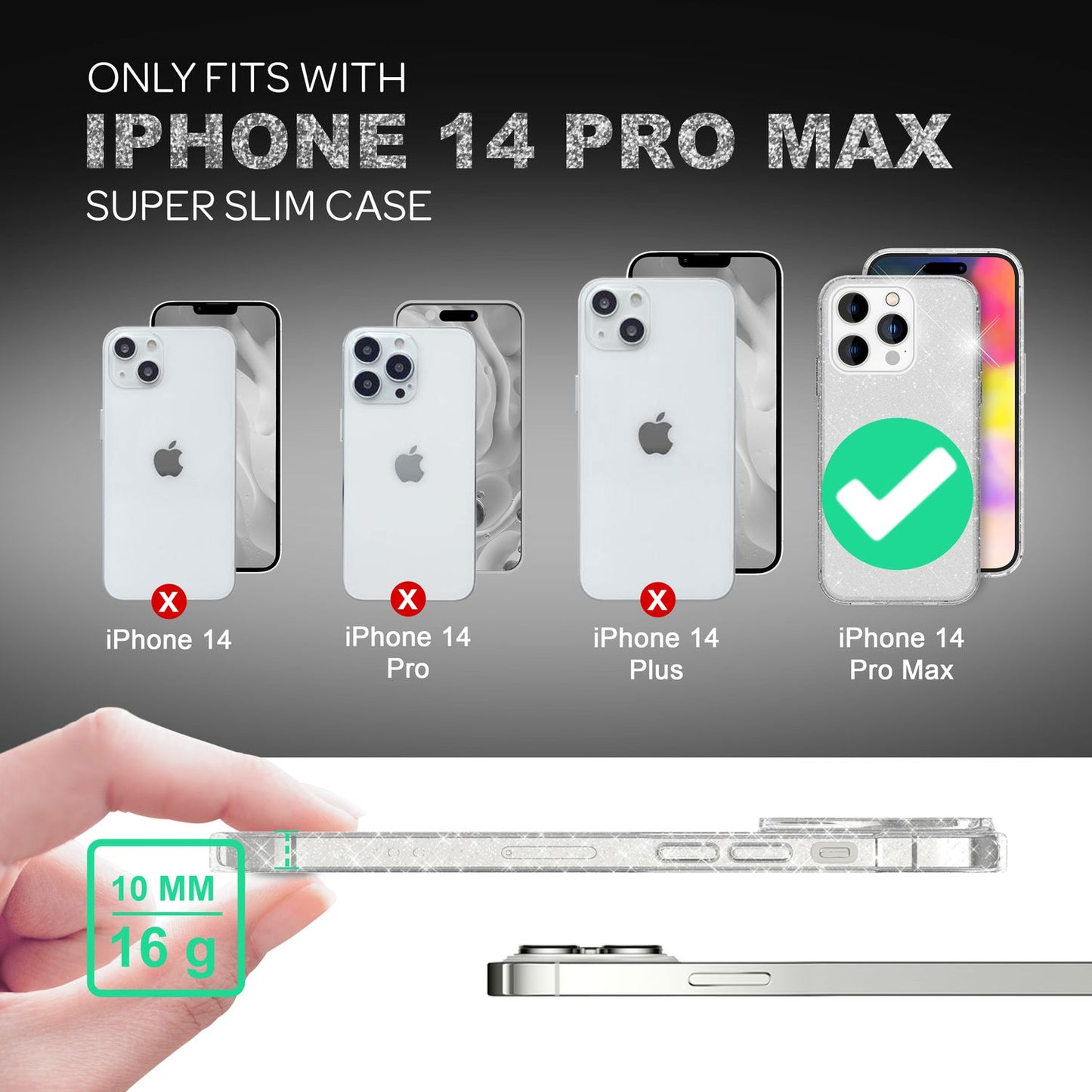 NALIA Glitzerhülle für iPhone 14 Pro Max – Funkelndes Silikon Case – DAZZLIN (Transparent & Stoßfest) – Marke aus Berlin