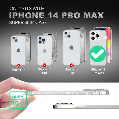 NALIA Glitzerhülle für iPhone 14 Pro Max – Funkelndes Silikon Case – DAZZLIN (Transparent & Stoßfest) – Marke aus Berlin