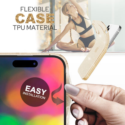 NALIA Glitzerhülle für iPhone 14 Pro Max – Funkelndes Silikon Case – DAZZLIN (Transparent & Stoßfest) – Marke aus Berlin
