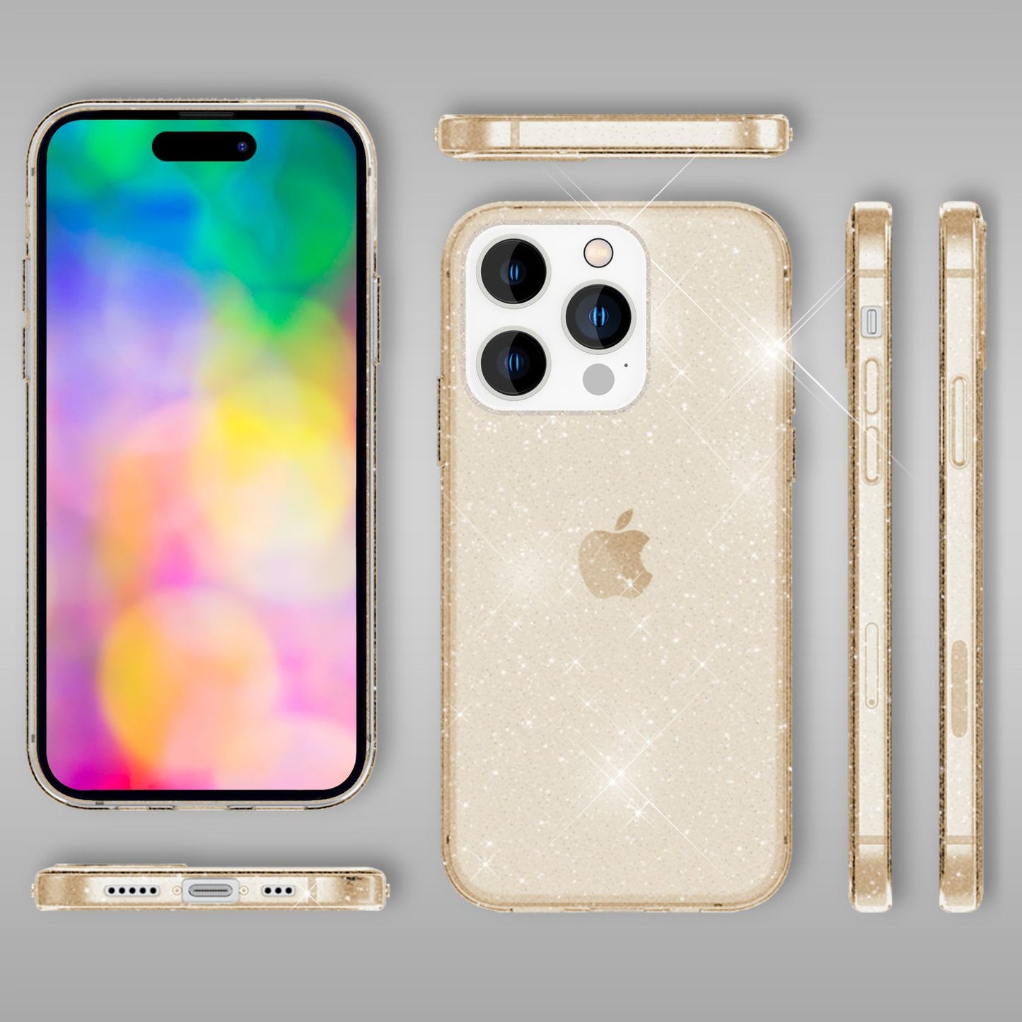NALIA Glitzerhülle für iPhone 14 Pro Max – Funkelndes Silikon Case – DAZZLIN (Transparent & Stoßfest) – Marke aus Berlin