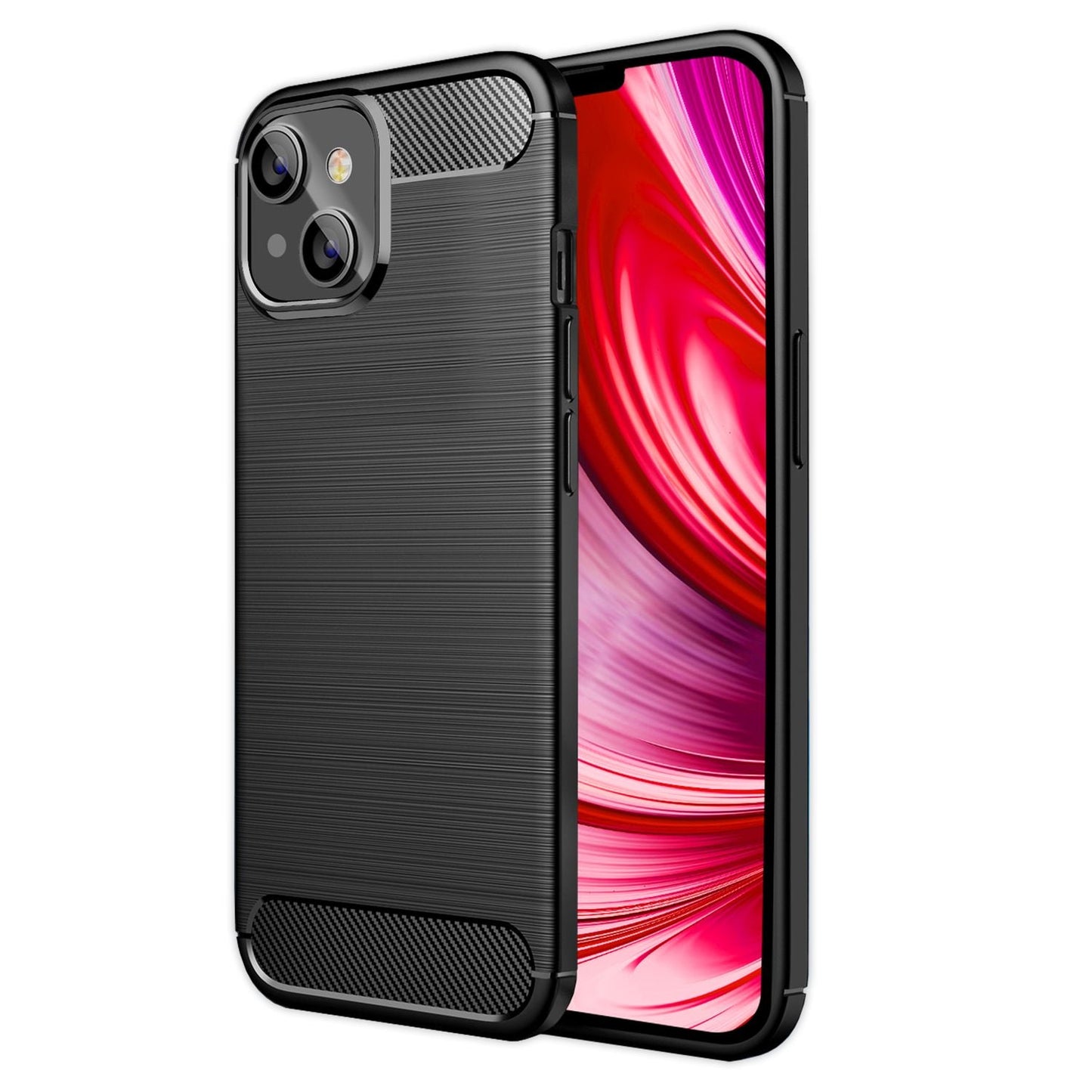 NALIA Silikonhülle für iPhone 14 – Rutschfest & Matt – VORTEX (Gebürstete Optik & Carbon Design) – Marke aus Berlin