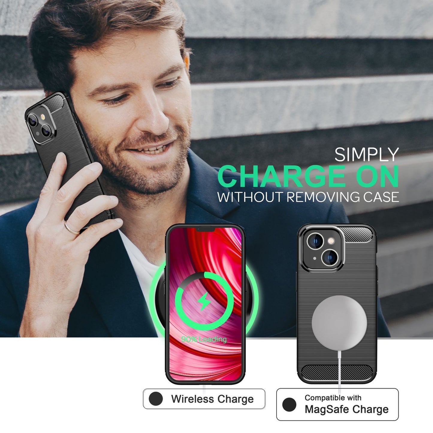 NALIA Silikonhülle für iPhone 14 – Rutschfest & Matt – VORTEX (Gebürstete Optik & Carbon Design) – Marke aus Berlin