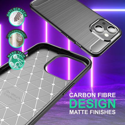 NALIA Silikonhülle für iPhone 14 Plus – Rutschfest & Matt – VORTEX (Gebürstete Optik & Carbon Design) – Marke aus Berlin