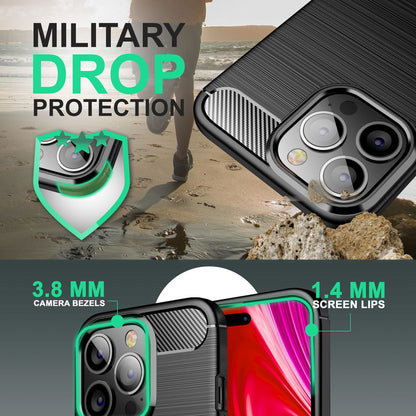 NALIA Silikonhülle für iPhone 14 Pro – Rutschfest & Matt – VORTEX (Gebürstete Optik & Carbon Design) – Marke aus Berlin