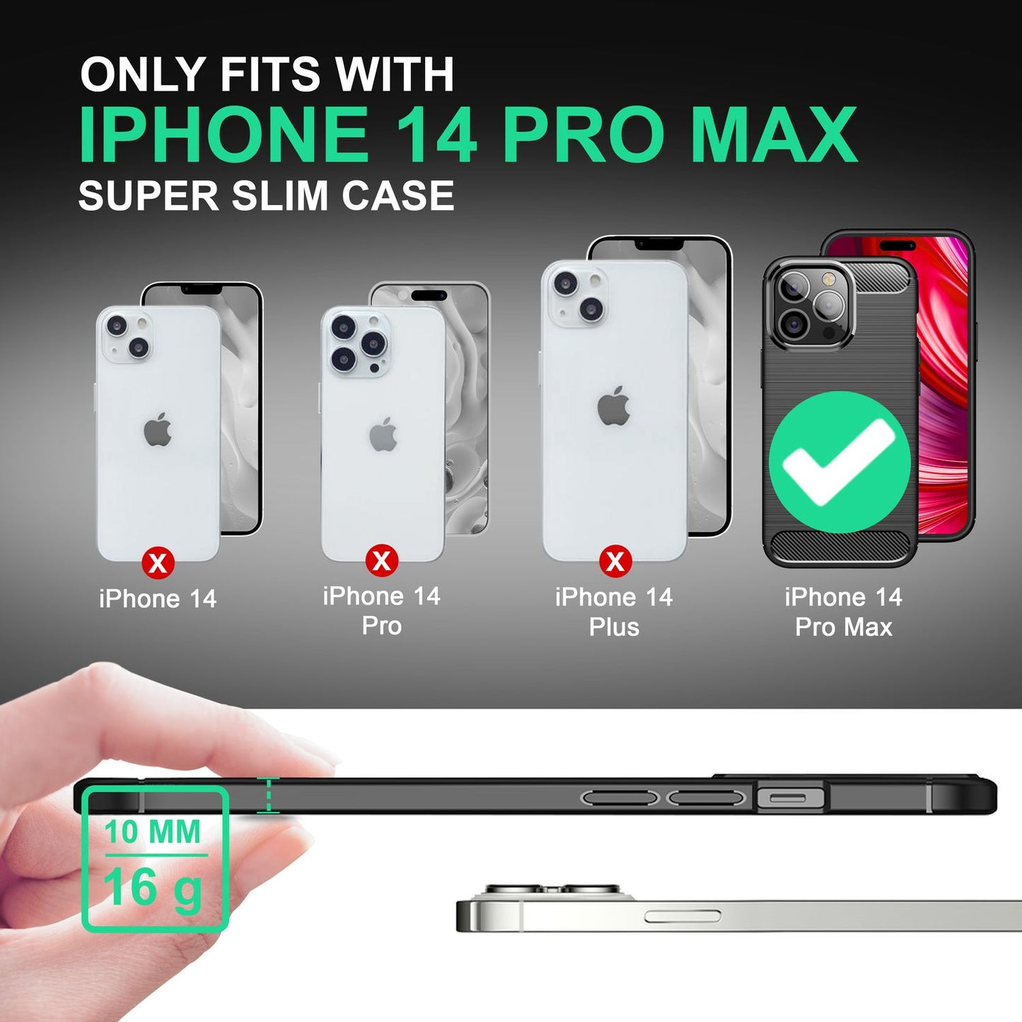 NALIA Silikonhülle für iPhone 14 Pro Max – Rutschfest & Matt – VORTEX (Gebürstete Optik & Carbon Design) – Marke aus Berlin