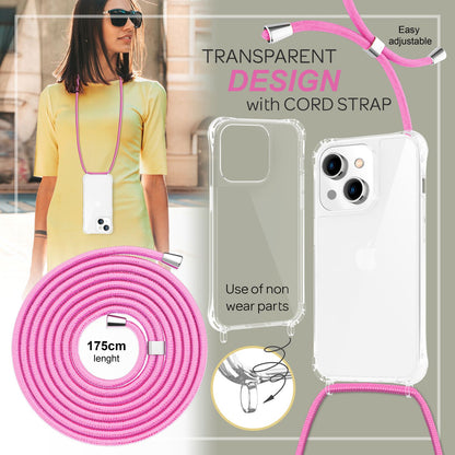 NALIA Handykette für iPhone 14 – Transparentes Hybrid-Case & Band – HANGIT PRO (Anti-Gelb Rückseite & Verstellbar) – Marke aus Berlin